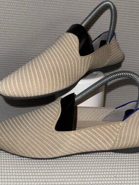 Rothy’s The Almond Loafer Chai Twill Beige Stripe Slip On Flats Shoes Size 7